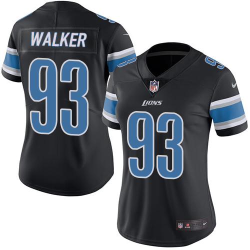 Women's Limited Tyrunn Walker Nike Jersey Black - #93 Rush NFL Detroit Lions